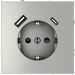 Розетка встраиваемая Voltum (Вольтум) S70 с заземлением и защитными шторками, 16А, с USB, A+С, (сталь) VLS040505
