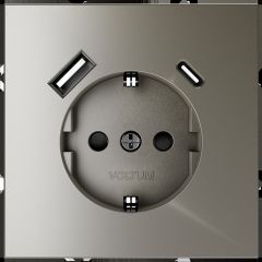 Розетка встраиваемая Voltum S70 с заземлением и защитными шторками, 16А, с USB, A+С, (шелк) VLS040504
