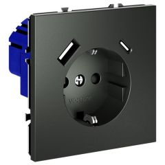 Розетка Вольтум (Voltum) VLS040506 1-м СП S70 16 А с USB A+С, заземлением защитные шторки, титан
