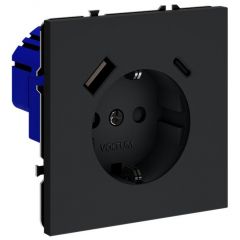 Розетка Вольтум (Voltum) VLS040507 1-м СП S70 16 А с USB A+С, заземлением защитные шторки, графит