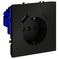 Розетка Вольтум (Voltum) VLS040508 1-м СП S70 16 А с USB A+С, заземлением защитные шторки, чёрная матовая