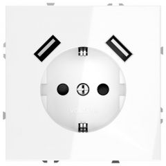 Розетка Вольтум (Voltum) VLS040401 1-м СП S70 16 А с USB A+A, заземление защитные шторки, белая глянцевая