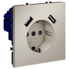Розетка Вольтум (Voltum) VLS040403 1-м СП S70 16 А с USB A+A, заземление защитные шторки, механизм кашемир
