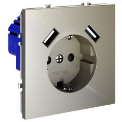 Розетка Вольтум (Voltum) VLS040404 1-м СП S70 16 А с USB A+A, заземление защитные шторки, шелк