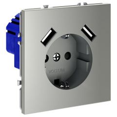 Розетка Вольтум (Voltum) VLS040405 1-м СП S70 16 А с USB A+A, заземление защитные шторки, механизм сталь