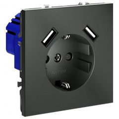 Розетка Вольтум (Voltum) VLS040406 1-м СП S70 16 А с USB A+A, заземление защитные шторки, титан