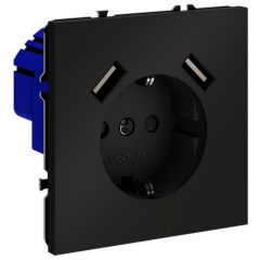 Розетка Вольтум (Voltum) VLS040408 1-м СП S70 16 А с USB A+A, заземление защитные шторки, чёрная матовая