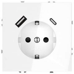 Розетка Вольтум (Voltum) VLS040501 1-м СП S70 16 А с USB A+С, заземлением защитные шторки, белая глянцевая