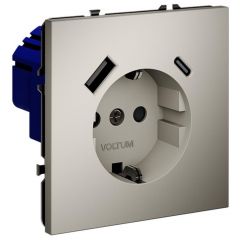 Розетка Вольтум (Voltum) VLS040503 1-м СП S70 16 А с USB A+С, заземлением защитные шторки, механизм, кашемир