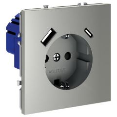 Розетка Вольтум (Voltum) VLS040505 1-м СП S70 16 А с USB A+С, заземлением защитные шторки, механизм сталь