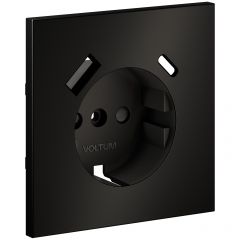 Накладка Вольтум для розетки с заземлением и защитными шторками, с USB A+C, S70 Metal (антрацит) VLSM001012, Voltum