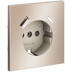 Накладка Вольтум для розетки с заземлением и защитными шторками, с USB A+C, S70 Metal (платина) VLSM001010, Voltum