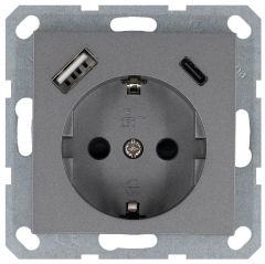 Розетка Джасмарт (Jasmart) Shuko 16 А с заземлением шторками USB A+C 25 Вт механизм алюминиевая G5501USB-25S