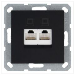Розетка компьютерная 2-м RJ45 IP20 кат. 5E механизм чёрный матовый soft touch Jasmart G6106PB