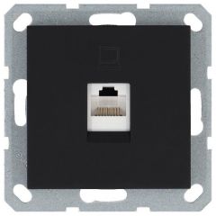 Розетка компьютерная 1-м RJ45 IP20 кат. 5E механизм чёрный матовый soft touch Jasmart G6105PB