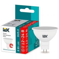Лампа светодиодная ИЭК 8Вт MR16 софит 4000К нейтр. белый GU5.3 12-24В низковольтная IEK LLE-MR16-08-12-24-40-GU5
