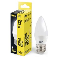 Лампа светодиодная ИЭК 9Вт C35 свеча 4000К нейтр. белый E27 230В IEK LLE-C35-9-230-40-E27