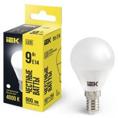 Лампа светодиодная ИЭК G45 9Вт шар 4000К нейтр. белый E14 230В IEK LLE-G45-9-230-40-E14