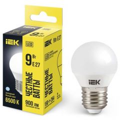 Лампа светодиодная ИЭК G45 9Вт шар 6500К E27 230В IEK LLE-G45-9-230-65-E27