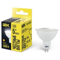 Лампа светодиодная ИЭК MR16 5Вт 3000К тепл. белый GU5.3 450лм 230-240В IEK LLE-MR16-5-230-30-GU5