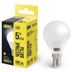 Лампа светодиодная ИЭК G45 5Вт шар 3000К тепл. белый E14 450лм 230-240В IEK LLE-G45-5-230-30-E14
