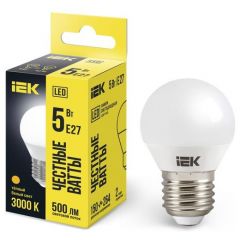 Лампа светодиодная ИЭК G45 5Вт шар 3000К тепл. белый E27 450лм 230-240В IEK LLE-G45-5-230-30-E27