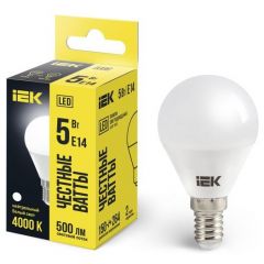 Лампа светодиодная ИЭК G45 5Вт шар 4000К нейтр. белый E14 450лм 230-240В IEK LLE-G45-5-230-40-E14