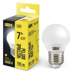 Лампа светодиодная ИЭК G45 7Вт шар 3000К тепл. белый E27 630лм 230-240В IEK LLE-G45-7-230-30-E27