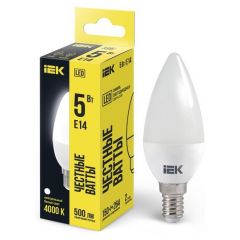 Лампа светодиодная ИЭК 5Вт C35 свеча 4000К нейтр. белый E14 450лм 230-240В IEK LLE-C35-5-230-40-E14