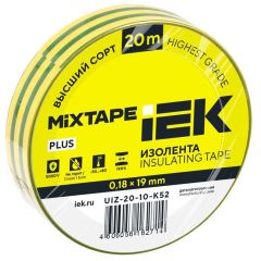 Изолента ИЭК ПВХ 0.18х19мм желт./зел. (рул.20м) IEK UIZ-20-10-K52