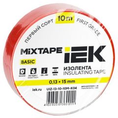 Изолента ИЭК ПВХ 0.13х15мм (рул.10м) красный IEK UIZ-13-10-10M-K04