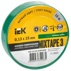 Изолента ИЭК ПВХ 0.13х15мм (рул.10м) зелёный IEK UIZ-13-10-10M-K06