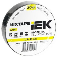 Изолента ИЭК ПВХ 0.13х15мм (рул.20м) чёрный IEK UIZ-13-10-K02