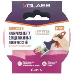 Лента малярная X-Glass для деликатных поверхностей (бумага Washi) розовая 25 мм х 25 м