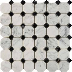 Мозаика Pixmosaic Мрамор Bianca Carrara, Nero Marquina 30,5х30,5 см (PIX209)