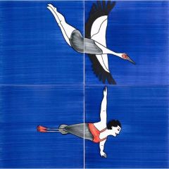 Плитка Reda (Реда) Советский Спорт Аист-Прыгунья Белый 20х20 см Лунная Глянцевая