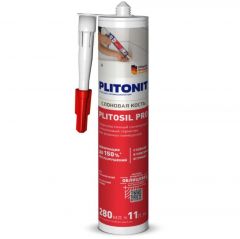 Герметик силиконовый Plitonit (Плитонит) PlitoSil Pro высокоэластичный санитарный кислотного отверждения для влажных помещений слоновая кость 280 мл