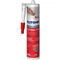 Герметик силиконовый Plitonit (Плитонит) PlitoSil Pro высокоэластичный санитарный кислотного отверждения для влажных помещений титановый 280 мл