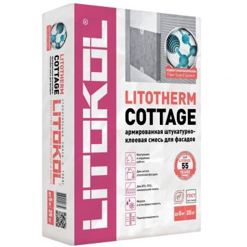 Штукатурно-клеевая смесь цементная Litokol Litotherm Cottage 25 кг
