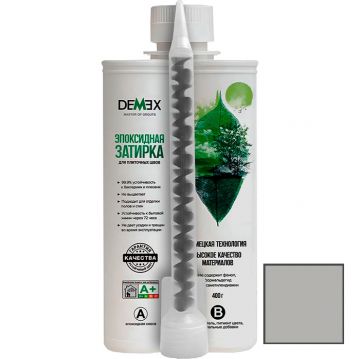 Затирка глянцевая эпоксидная двухкомпонентная для плиточных швов Demex (Демекс) Пепельный серый