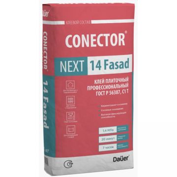 Клей для плитки Dauer (Дауэр) Conector Next 14 Fasad Профессиональный серый (класс С1 ТЕ) 25 кг