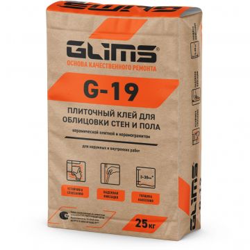 Клей для плитки Glims G-19 для облицовки стен и потолка 25 кг