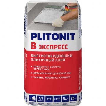 Клей для плитки, керамогранита, камня Plitonit (Плитонит) В экспресс Вб быстротвердеющий серый класс С1ТF 25 кг
