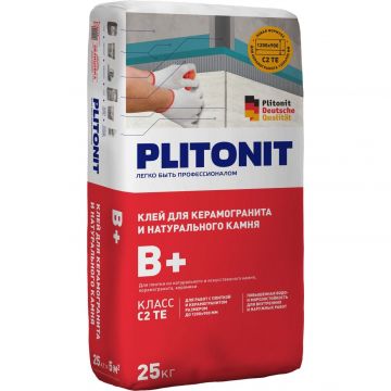 Клей для крупноформатного керамогранита и камня Plitonit (Плитонит) В+ (класс С1ТЕ) 25 кг Клей для крупноформатного керамогранита и камня Plitonit (Плитонит) В+ (класс С1ТЕ) 25 кг