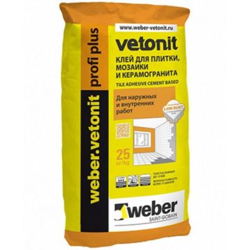 Клей плиточный беспылевой для камня, плитки и керамогранита Weber-Vetonit (Ветонит) Профи Плюс 25 кг