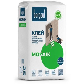 Клей для мозаики и прозрачной плитки Bergauf (Бергауф) Mosaik белый 25 кг