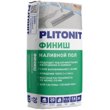Ровнитель (наливной пол) Финишный Plitonit (Плитонит) финиш самовыравнивающийся быстротвердеющий 20 кг