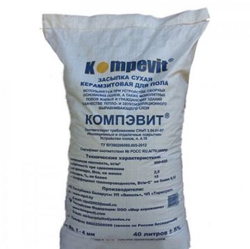 Засыпка сухая Kompevit (Компэвит) Керамзит для пола 1-4 мм 40 л (25 кг)