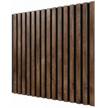 Акустическая панель Cosca Decor (Коска) Сканди черный войлок, 600х600х19 мм, рейки МДФ, дуб старинный натуральный 00-00074606