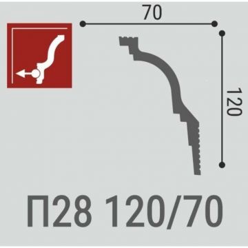 Плинтус потолочный Де-Багет (De-Baget) 2000х70х120 мм, Белый П 28 120/70